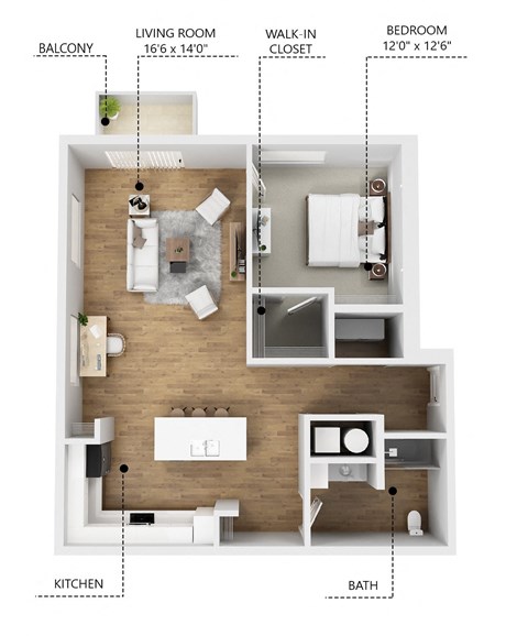 Floor plan for 1 bed, 1 bath, 830 sqft